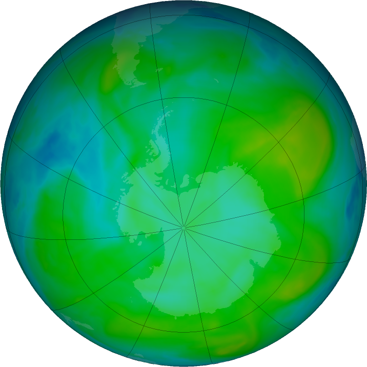 Antarctic ozone map for 08 January 2020